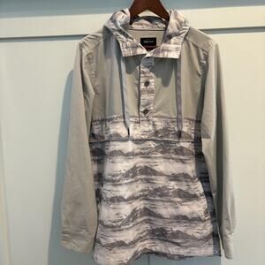 Marmot Hooded Pullover Jacket Men’s Medium Gray Mountain Print Lightweight‎